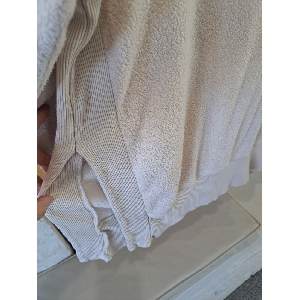 Aerie Chilled Out Large Beige Sherpa Sweatshirt Ribbed Side Panels Women's Cozy - Picture 3 of 11